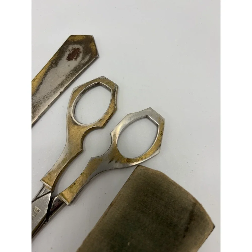 Vintage Griffon Germany Metal Scissors Letter Opener Desk Set Engraved Victorian